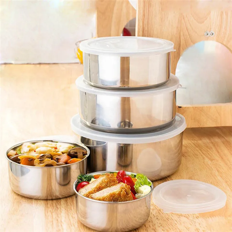 New Arrival 5 Pcs Stainless Steel Home Kitchen Food Container Storage Mixing Bowl Set Wholesale Free Shipping 3RL18 | Дом и сад