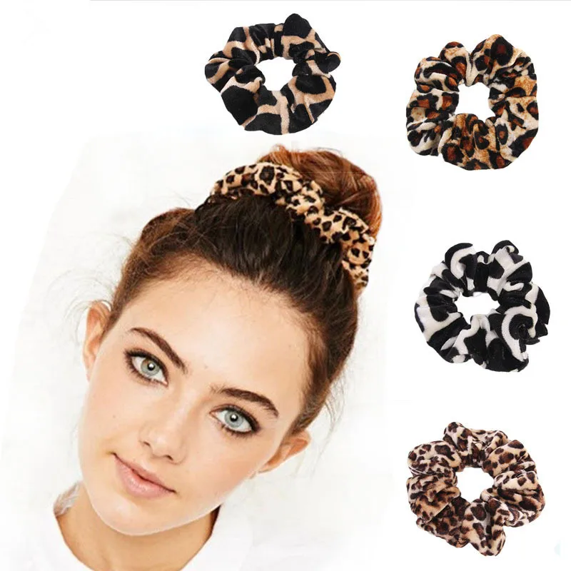 

Women Animal Leopard Velvet Solid Elastic Hair Bands Ponytail Holder Scrunchies Tie Hair Rubber Band Headband Hair Accessories