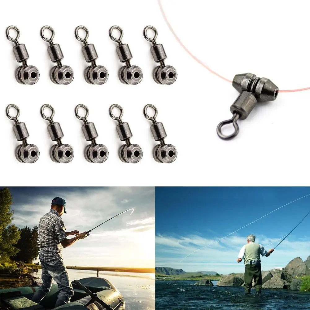 

10Pcs Carbon Steel Ball Bearing Fishing Rolling Swivel Solid Ring Tackle Tools