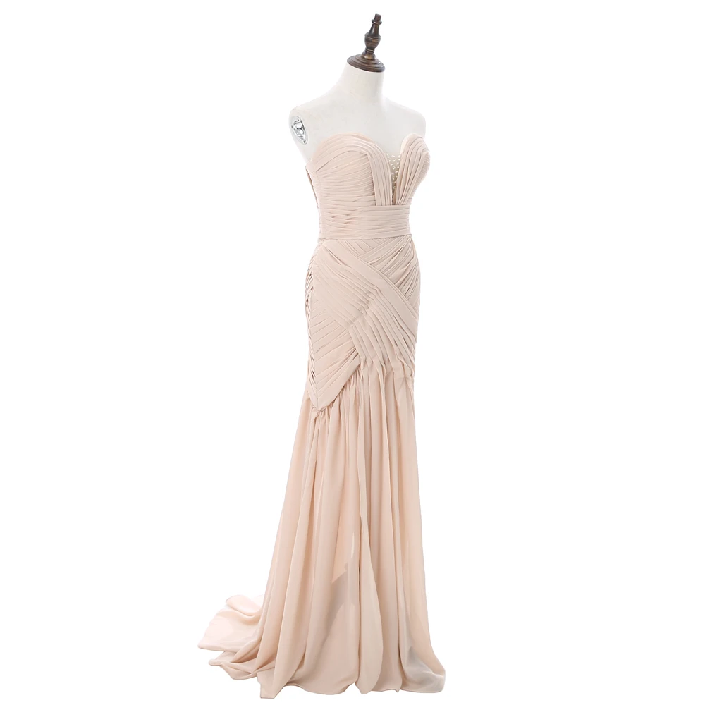 Вечерние платья цвета шампана Русалка милое шифоновое бисерное платье с открытой спиной De Soiree женское длинное вечернее платье для выпускного вечера