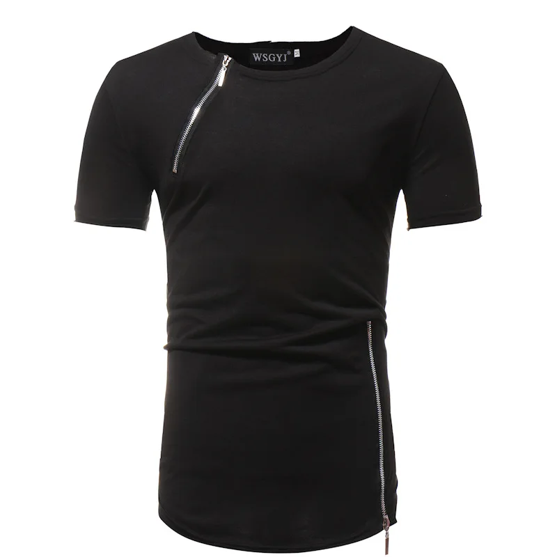 

Men's New Style Fashion Solid Color round Neck Zip Panel Slim Fit T-shirt