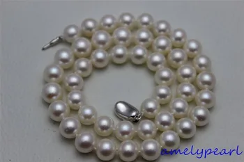 

High quality round white freshwater pearl necklace 9-10mm17INCH "handmade" Alloy