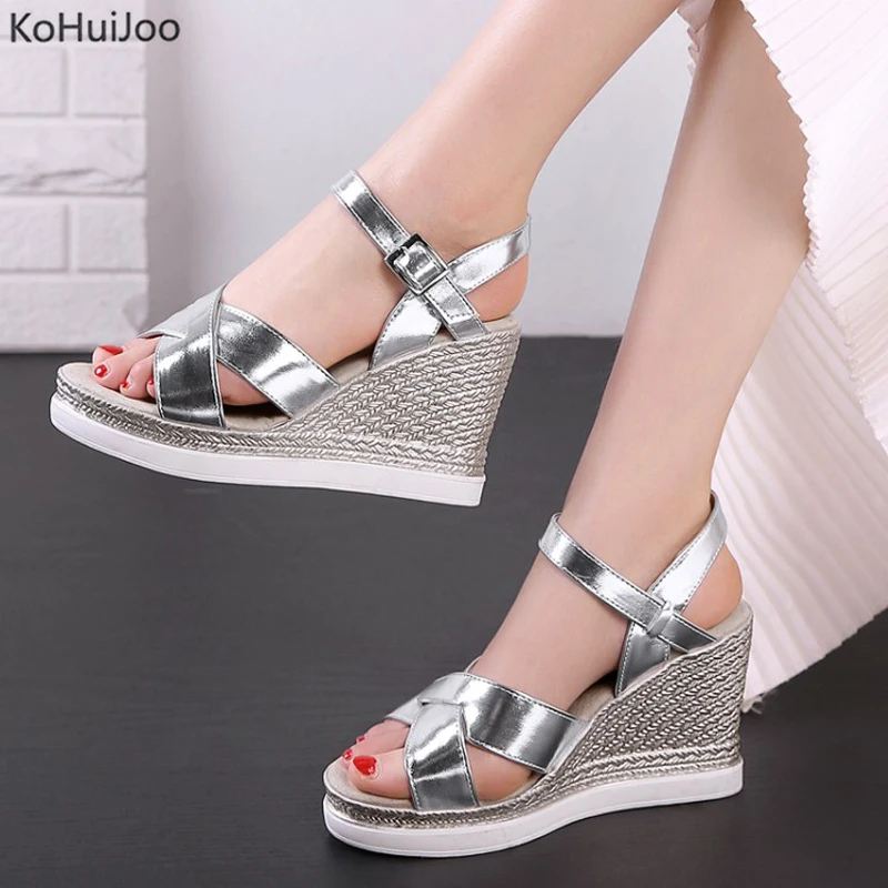 

Kohuijoo Women Summer Platform Wedge Sandals Plus Size High Heels Shoes Rome Fashion Open Toe Sandals Large Size