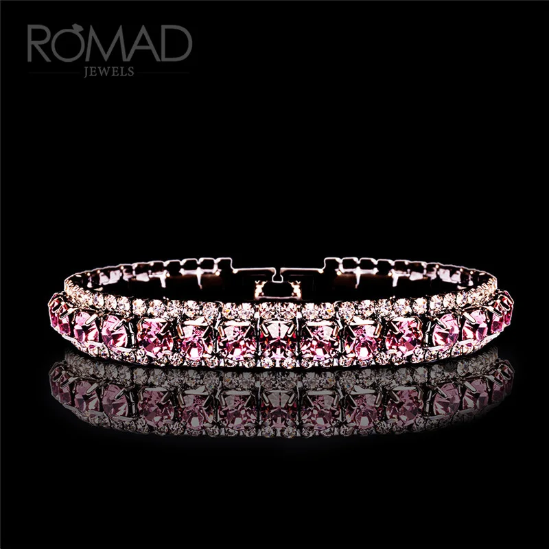 Romad Новинка колье bracciali Donna Свадебные амулет, серебряный браслет Цвет розовый циркон Для женщин браслеты, жёсткий браслет, браслет feminina R4