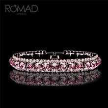 Romad Новинка колье bracciali Donna Свадебные амулет, серебряный браслет Цвет розовый циркон Для женщин браслеты, жёсткий браслет, браслет feminina R4