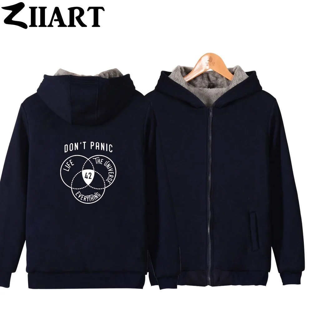 

don't panic 42 The Answer to Life the Universe Everything Girls Woman Full Zip Autumn Winter Plus Velvet Parkas ZIIART