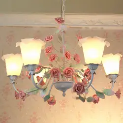 Американский Сад деревенском стиле, гостиная корейский Утюг розовый керамическая розы подвесной светильник 110-240 В