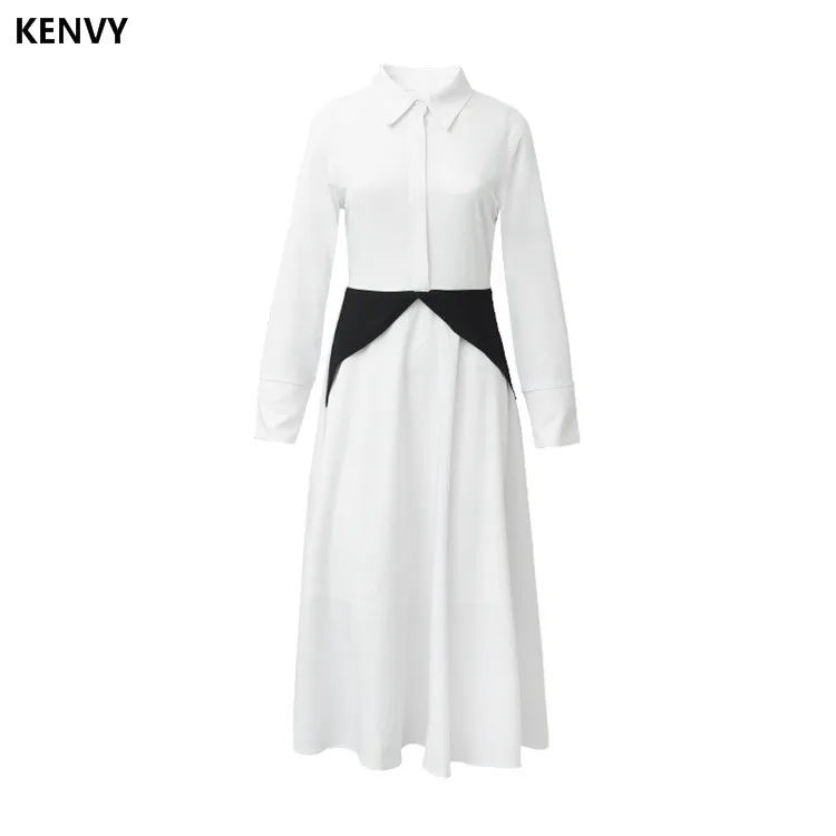 KENVY бренд Модные женские туфли высокого класса люкс Весна Тонкий Белый нагрудные с длинным рукавом платье