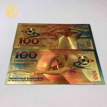 

RU004 100pcs/lot Russia 100 Rubles Football souvenir plastic ticket gold Banknote for sports fans collection and gifts by air