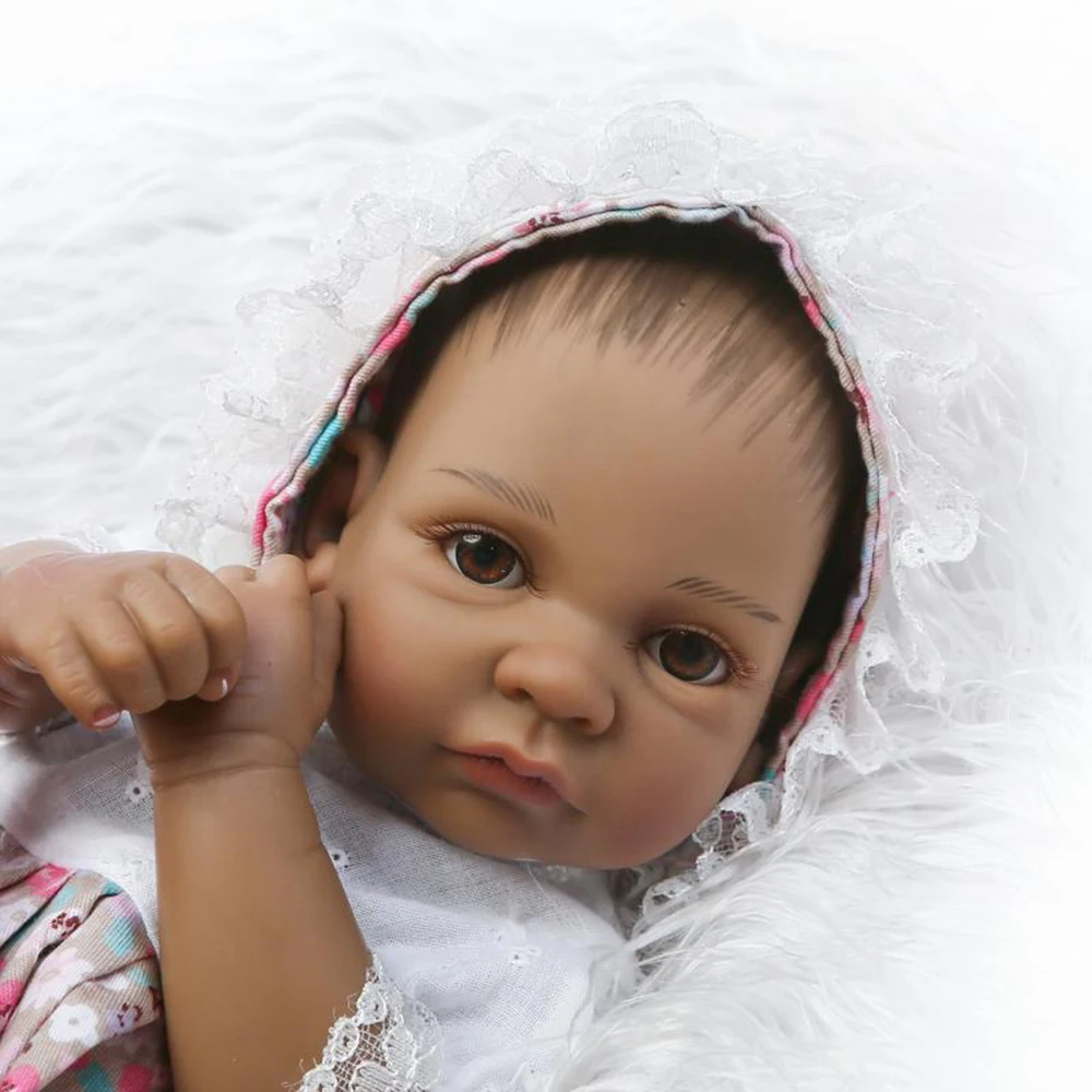 

10'' Mini Reborn Babies Girl Full Silicone Vinyl Baby Doll Special Black Skin Lifelike Bebes Reborn Bonecas for Toddler Playmate