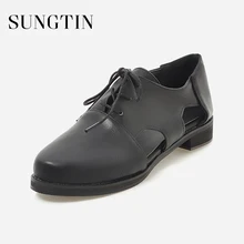 Sungtin/ г. Летние туфли-оксфорды из искусственной кожи женская повседневная обувь на плоской подошве, с круглым носком, на шнуровке, на плоской подошве, с перфорацией большой размер 43