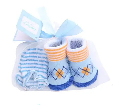 YWHUANSEN/2 пар/лот, милые полосатые носки в горошек для новорожденных девочек и мальчиков+ перчатки в подарочной сумке, отличный подарок для детского душа - Цвет: 9