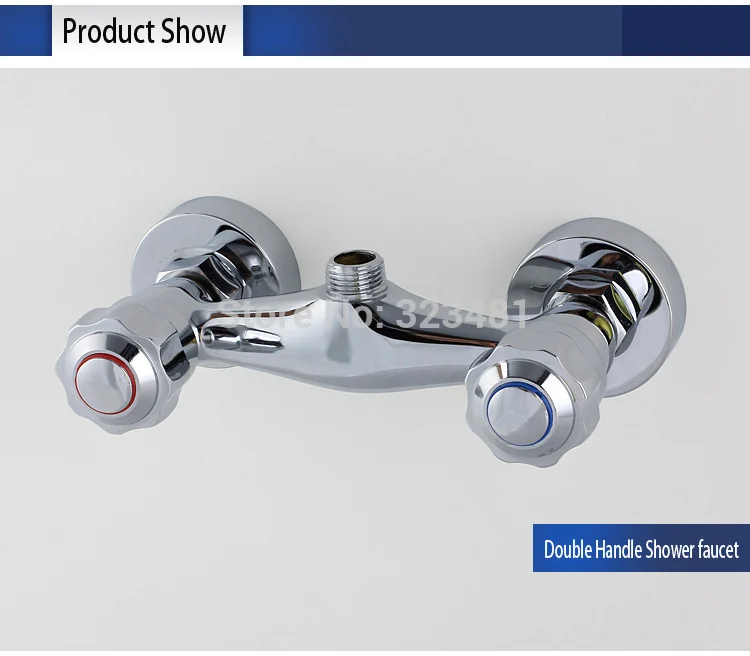 Brass Bath Shower Faucets Mixer Double Handle Wall Mounted Hot