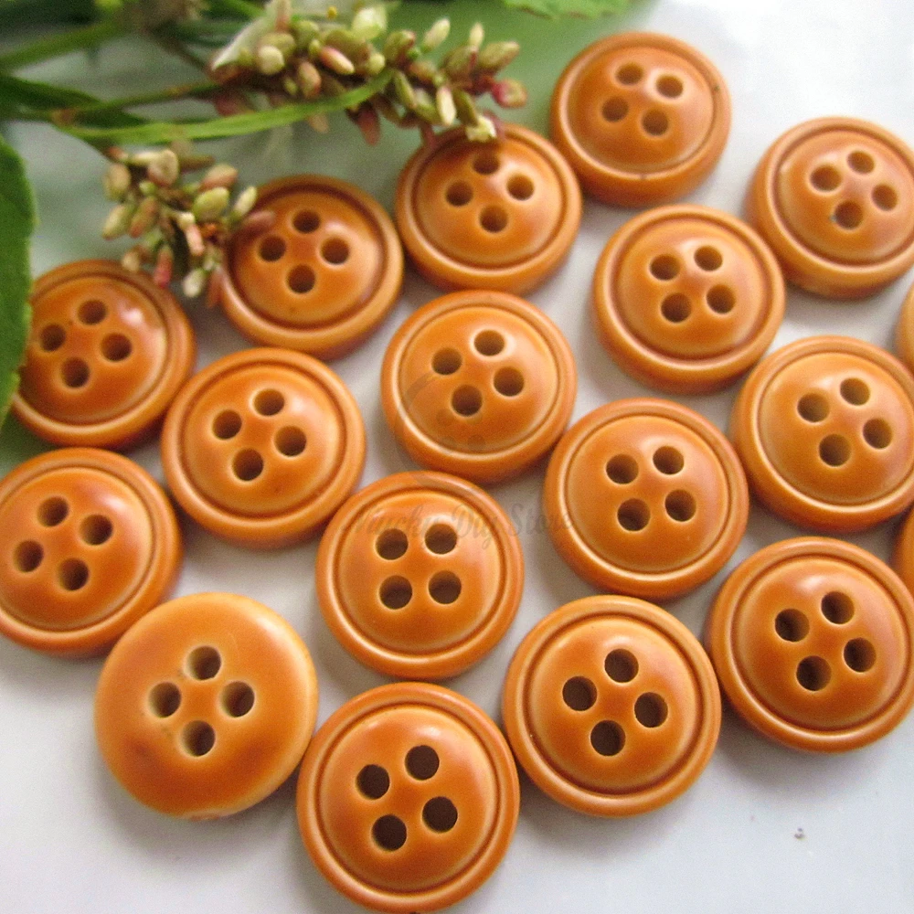 144pcs 11.4mm 4holes Imitation leather spray paint yellow shirt buttons