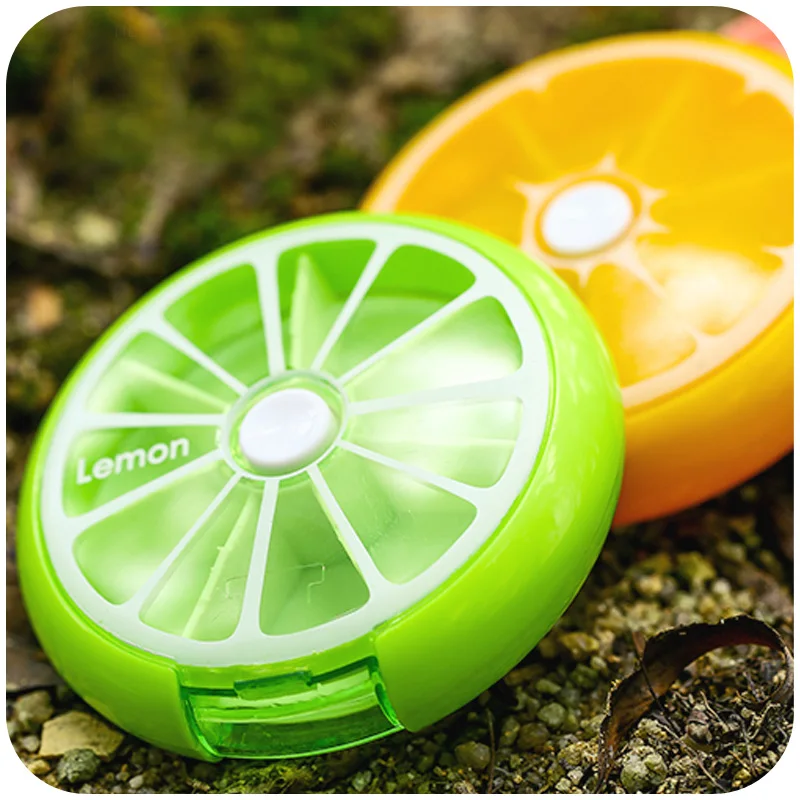 

2019 New Weekly Rotating Pillbox Travel Pill Case Pill Organizer portable Medicine Box Drugs Pill Container Fruit color