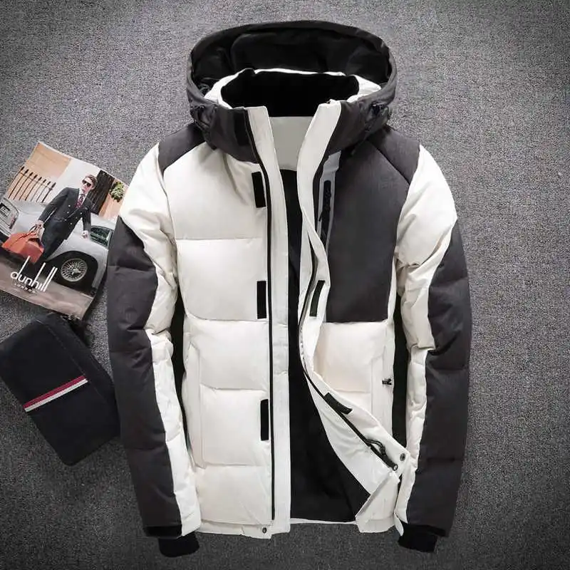 Мужские куртки на утином пуху с капюшоном, мужские плотные зимние пуховые пальто в стиле пэчворк, мужские модные высококачественные пальто, сохраняющие тепло верхняя одежда 8006 - Цвет: White