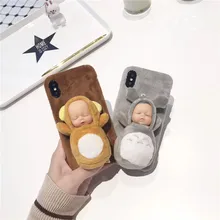 New Fahshion Cute 3D Sleeping baby Plush TPU font b Phone b font Case For iPhone