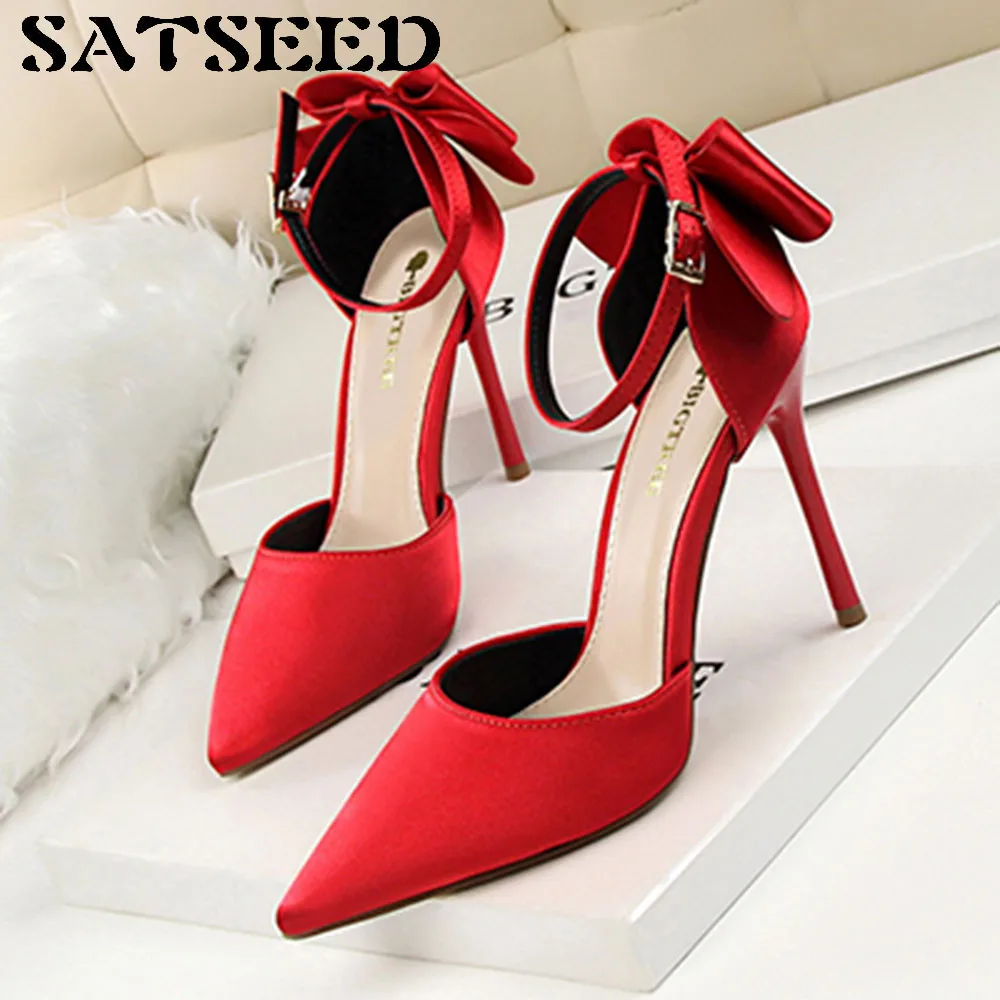 

Autumn Shoes 2018 Sexy Sandals Red Sandals Ankle for Women Black High Heels Patry Womens Pointed Toe Dress Shoes Buckle Fashion