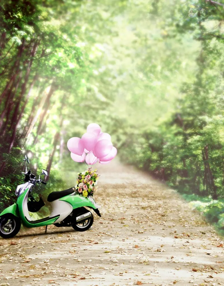 

5x7ft Tree Motorcycle Pink Balloon Photography Backdrops Photo Props Studio Background