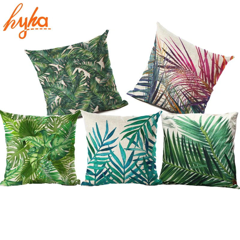 

Hyha Plant Monstera Cushion Cover Tropic Tree Green Throw Pillow Cover Flamingo Bird Decorative Pillows Flower for Sofa Car