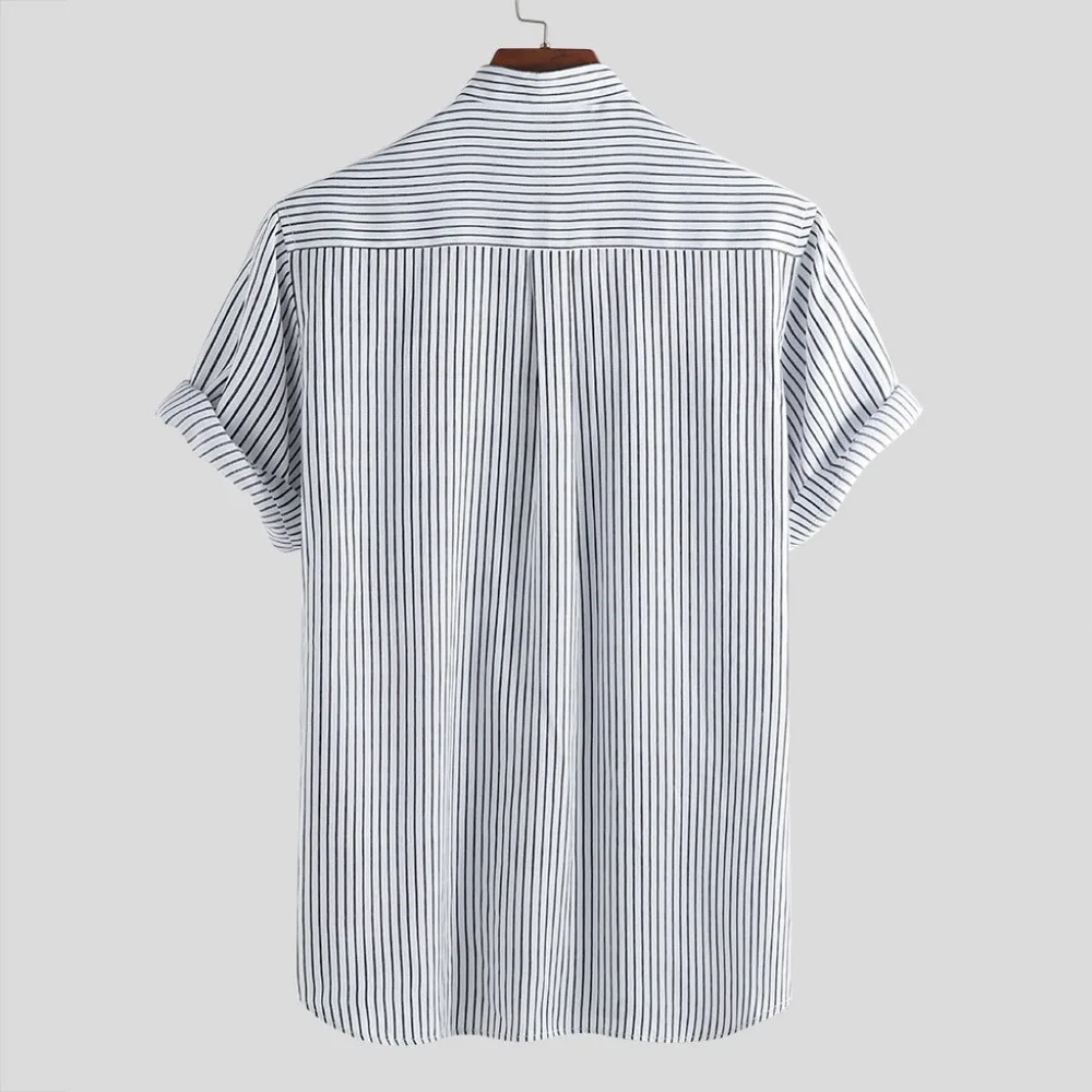 2019 men's stand collar striped summer short-sleeved running T-shirt loose buckle casual sports shirt short sleeve outdoor 40J11 (8)