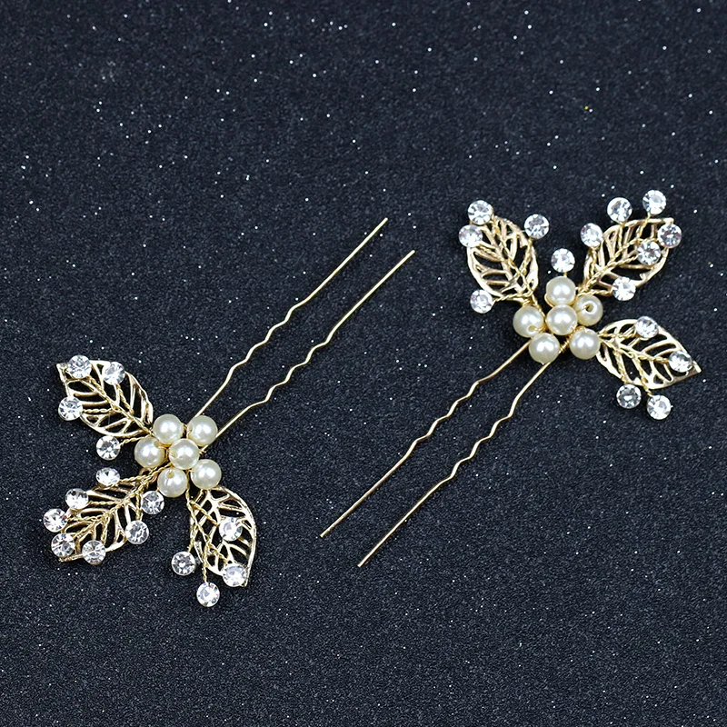 Gold Color  Pearl Leaf Hair pins  (2)