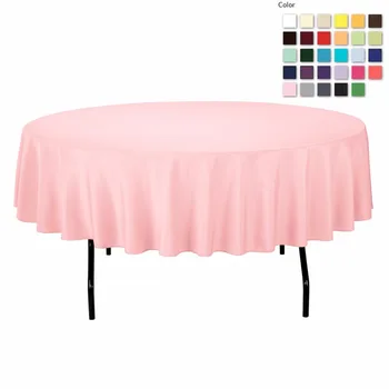 

HK DHL Stain Feel 90 inch/230cm Polyester Round Polyester Pink Tablecloth for Wedding Event Banquet Party, 5/Pack