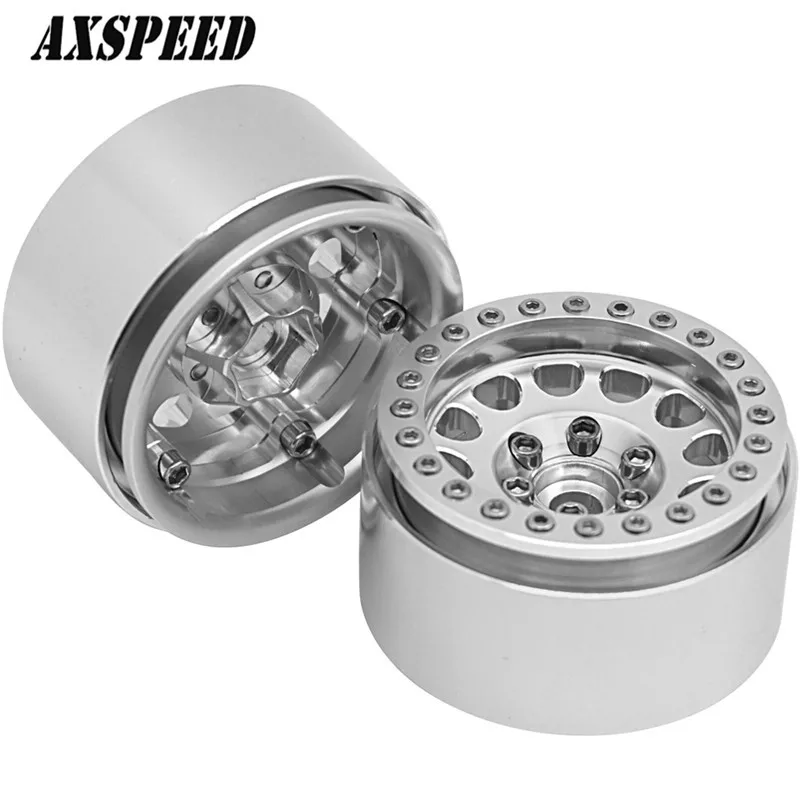 Bright silver 1.9 Alloy Metal Beadlock Wheel Rims for AXIAL SCX10 D90 TRX-4 RC 1/10 Car