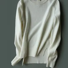 Мериносовая шерсть женский модный пуловер свитер пальто с круглым вырезом неровный открытый подол S/M/L/XL/2XL