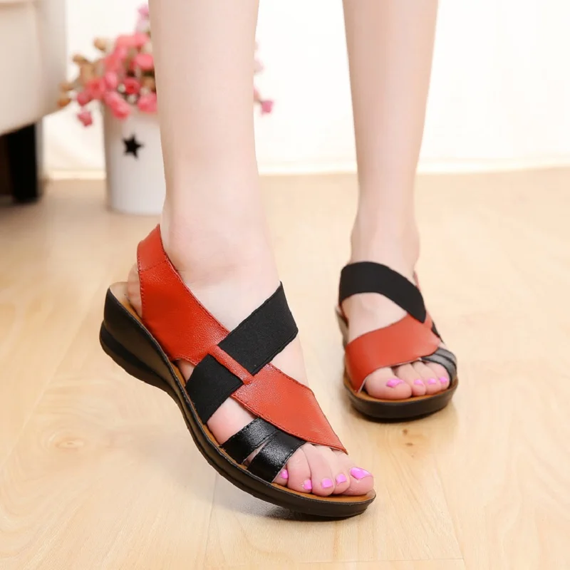 

ZZPOHE Women Sandals 2018 Summer Fashion Leather Flats Mother Sandals Woman Casual Comfortable Soft Bottom Sandals Plus Size