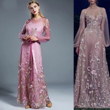 La Moda de primavera Manga Farol Hilado Neto Bordado Grande Hem Vestido Maxi de La Vendimia Más El Tamaño 2017 Ucrania Verano Vestido Largo Las Mujeres