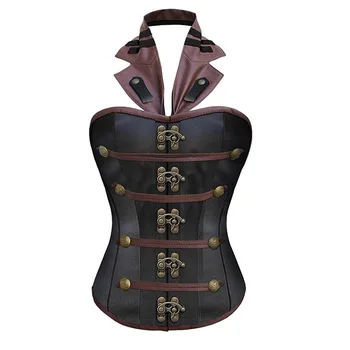 

Steampunk Corset Gothic Corselet Halter Modeling Strap Sexy PU Leather Corsets And Bustiers Leather Corsage Bustier Gorset