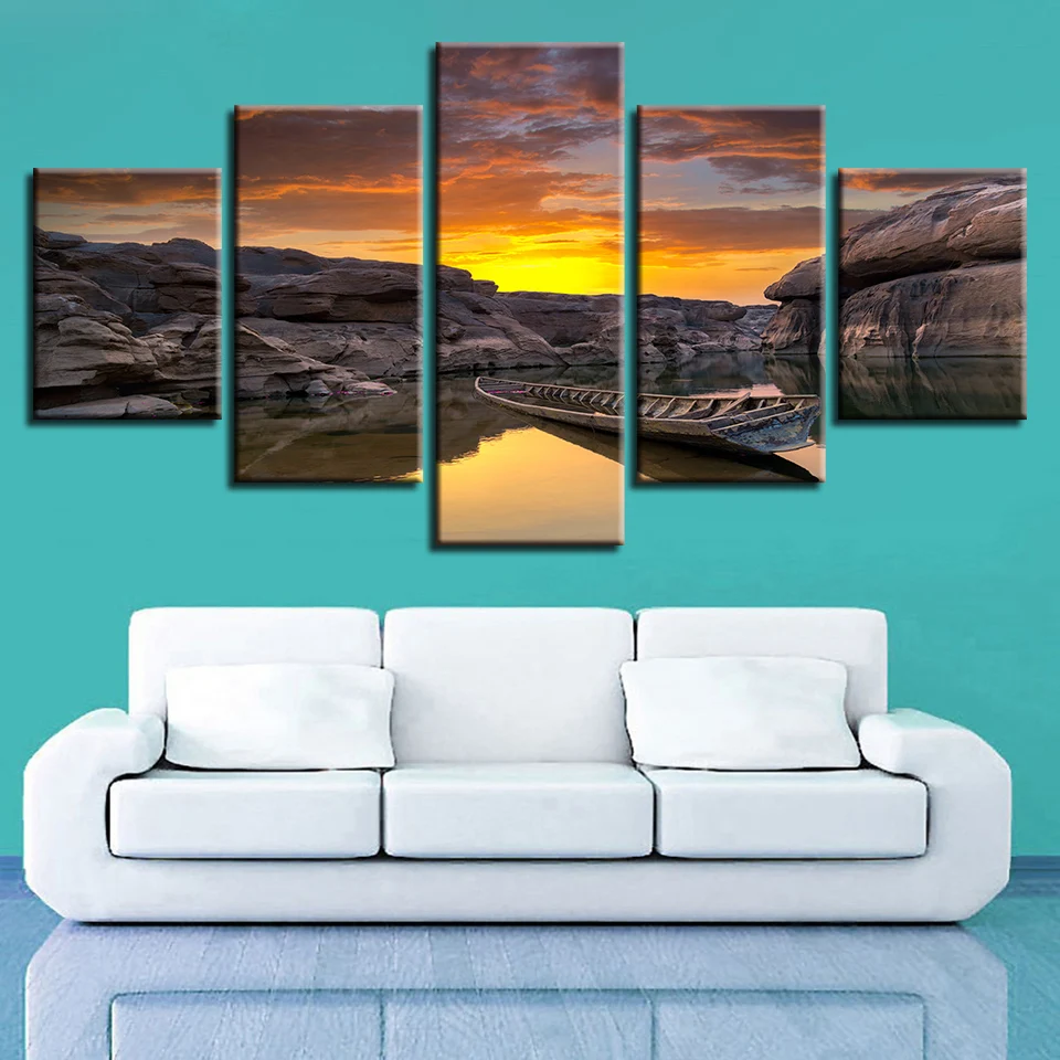 Landscape Sky Cloud Star Mountain River Hot Air balloon 5 Piece Wall Pictures For Living Room color Painting Art Home Decor 257 | Дом и сад
