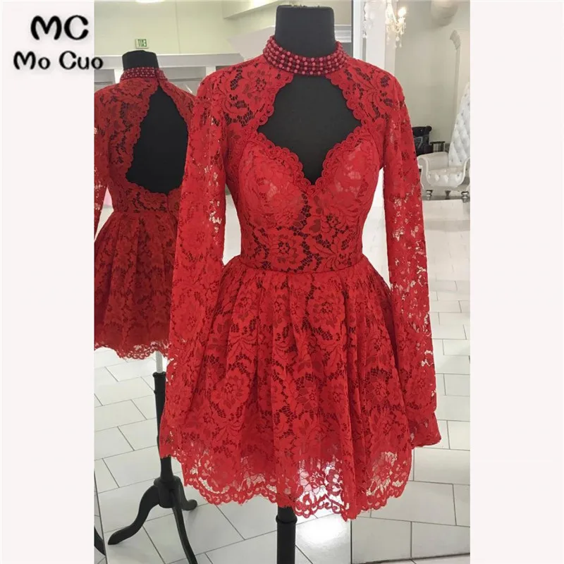 RED LACE SHORT PROM DRESS, RED LACE HOMECOMING DRESS3 
