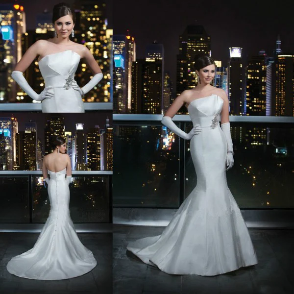 Hotting2014 Vintage Luxury Sexy Mermaid Wedding gowns Strapless Off the Shoulder Long Court Train Formal Bride Dress Gowns Plu | Свадьбы и