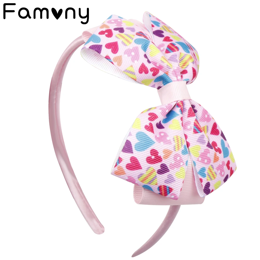 

Valentine's Day Hairband Heart Print Handmade Hair Hoop Festival Gift Two Layers Grosgrain Ribbon Bow Headwear Hair Accessories