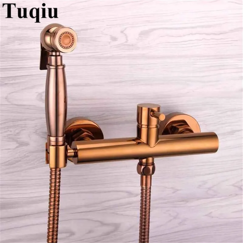 New arrival hot sale rose gold bidet faucet high quality brass wall mounted bathroom bidet faucet set with 1.5M plumbing hose цена New arrival hot sale rose gold bidet faucet high quality brass wall mounted bathroom bidet faucet set with 1.5M plumbing hose цены онлайн