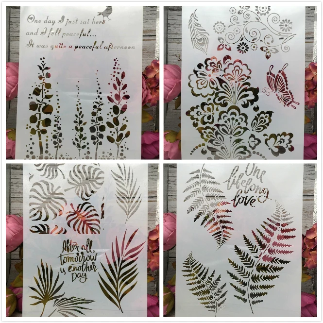

4Pcs New A4 Leaves Butterfly Tree DIY Layering Stencils Painting Scrapbook Coloring Embossing Album Decorative Card Template