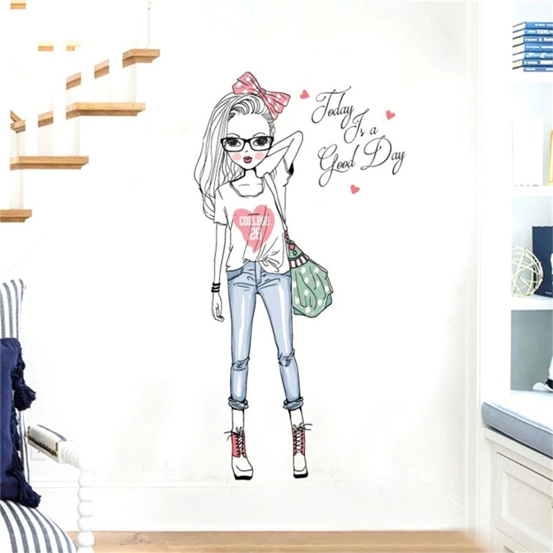  Cute DIY Lovely Girl Art Wall Stickers For Kids Rooms PVC Wall Decals Waterproof Non-toxic Home Room Decor C0319#30            01