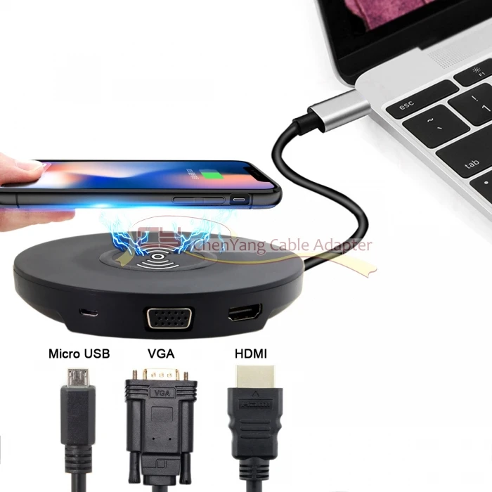 Адаптер Jimier HDMI 4 K VGA 1080 P type-C для USB-C с беспроводной зарядкой для ноутбуков и Macbook и iPhone