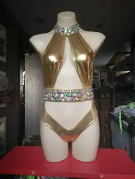 

2017 PU Leather Gold Sliver Beaded Luxury Beach wear Sexy Women Summer Bikinis