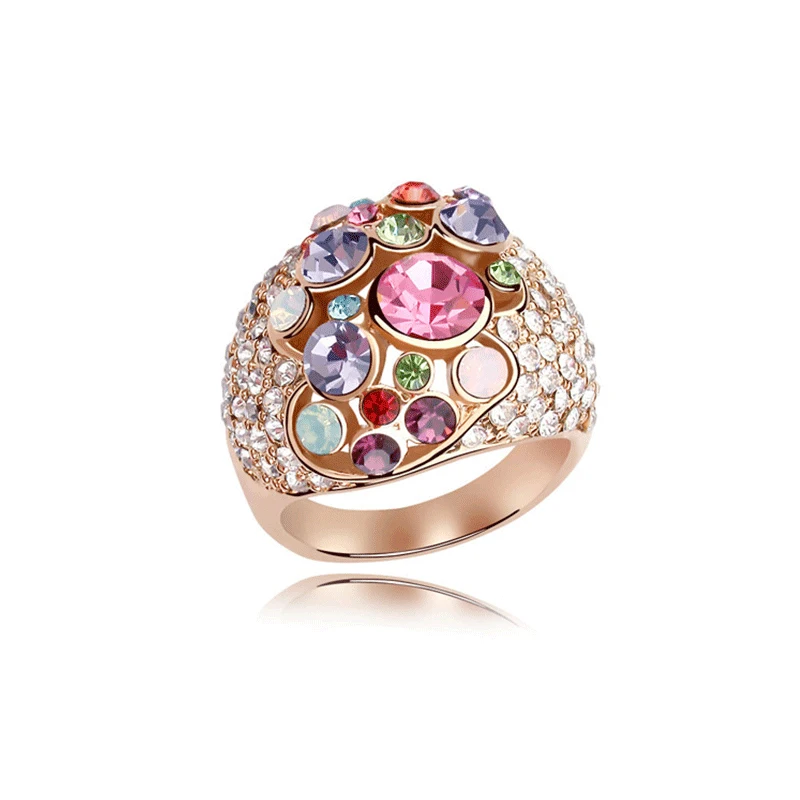 Женское коктейльное кольцо BAFFIN длинное с кристаллами Swarovski розовое золото