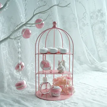 

Bird cage shape wrought iron cake stand Pink bird cage snack stand Wedding dessert table props Cake display stand 10pcs