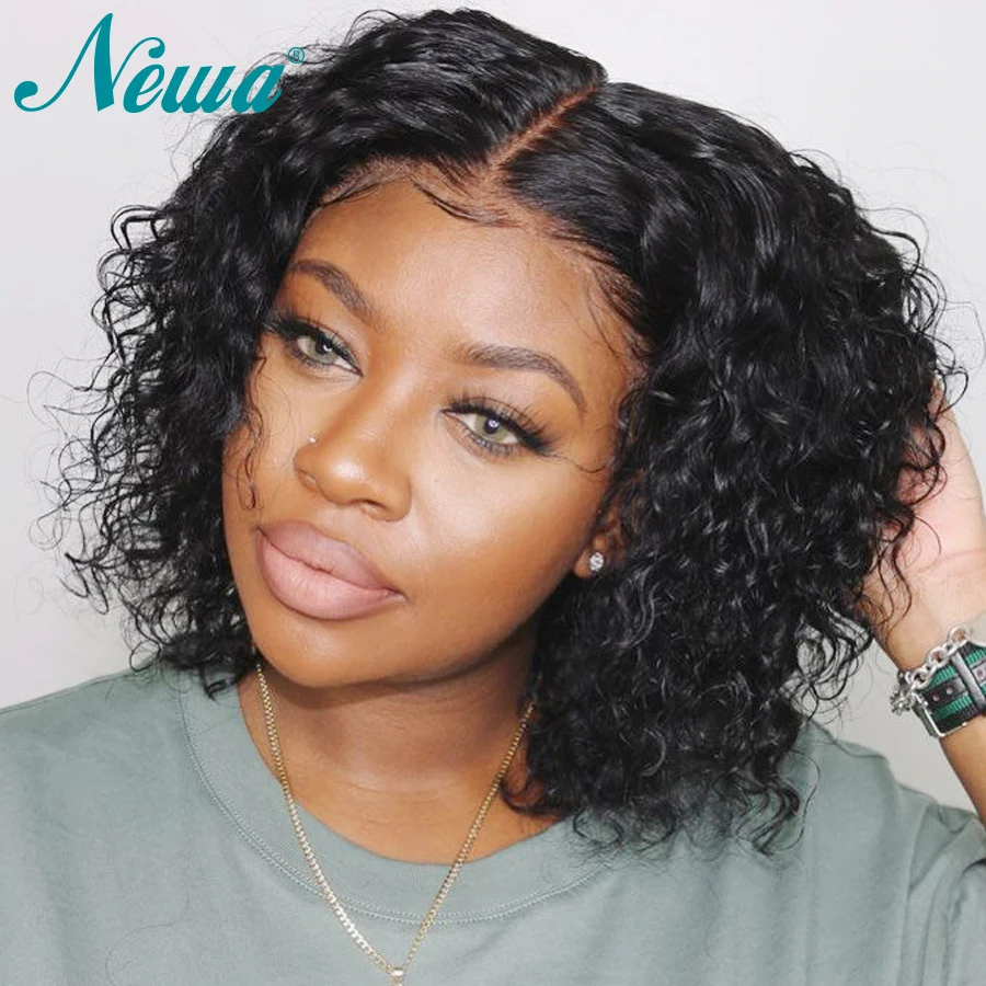 

Newa Hair 360 Lace Frontal Wig Pre Plucked With Baby Hair Curly Lace Front Human Hair Bob Wigs For Women Brazilian Remy Hair