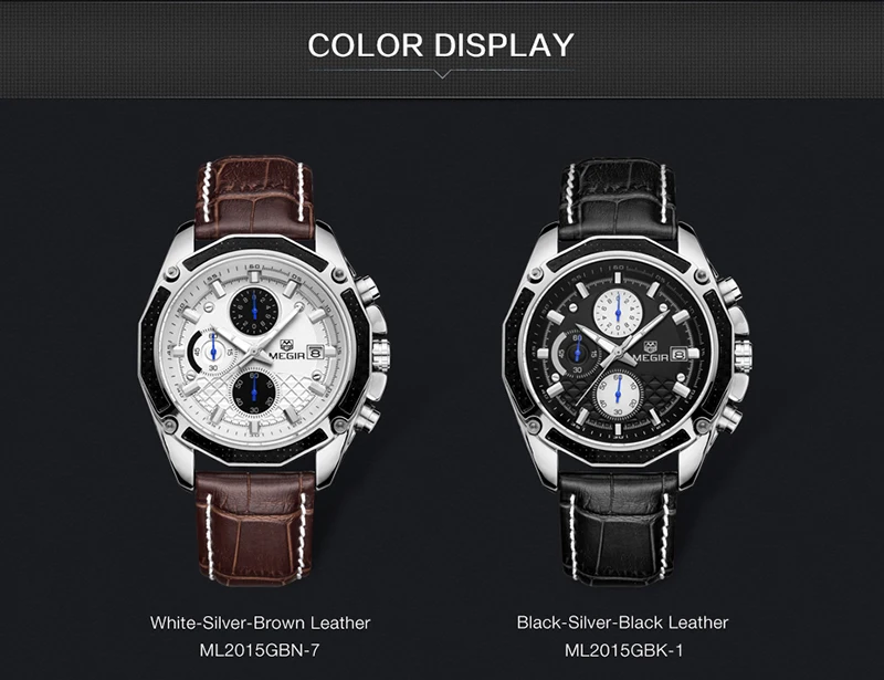 Мужские часы люксовый бренд Megir Бизнес Мужские наручные часы с кожаным ремешком Мужские спортивные часы с хронографом мужские