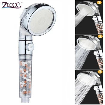 

Zloog New Replacement Filter balls saving Water SPA shower head with stop button 3 Modes adjustable high pressure shower head