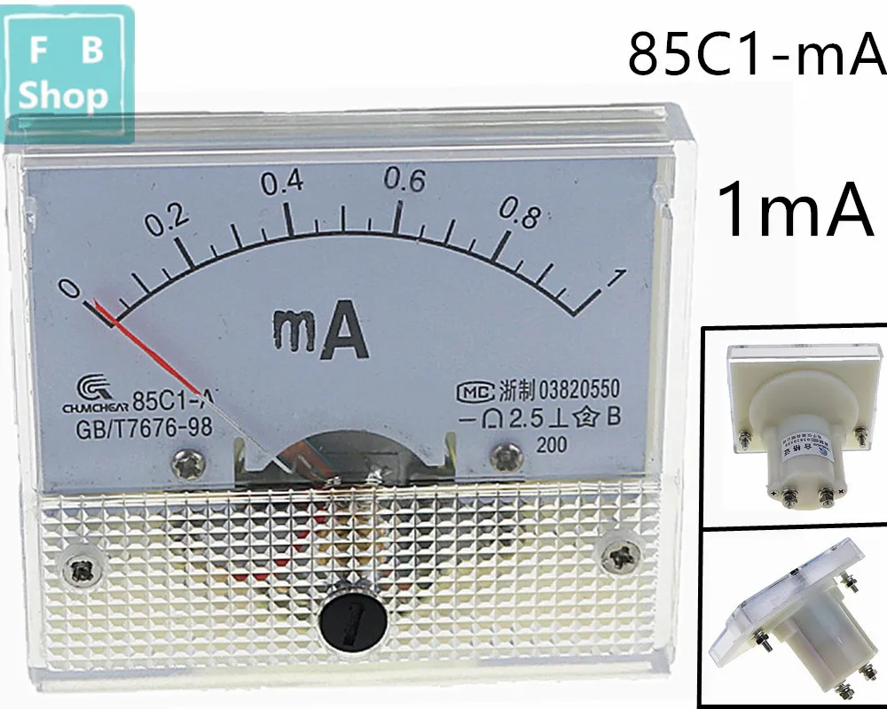 1 шт. 85C1-mA 1mA 2mA 3mA 5mA 10mA 20mA DC стрелочный Амперметр 85C1 серии аналоговая AMP метр 64*56 мм Размер