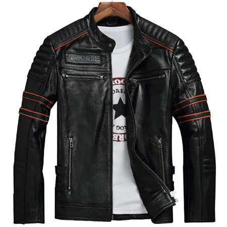 Южноамериканская мужская куртка из натуральной кожи, большие размеры 4XL, мужские Куртки из натуральной кожи с черепами, мужские куртки A602 - Цвет: Black Cow Leather
