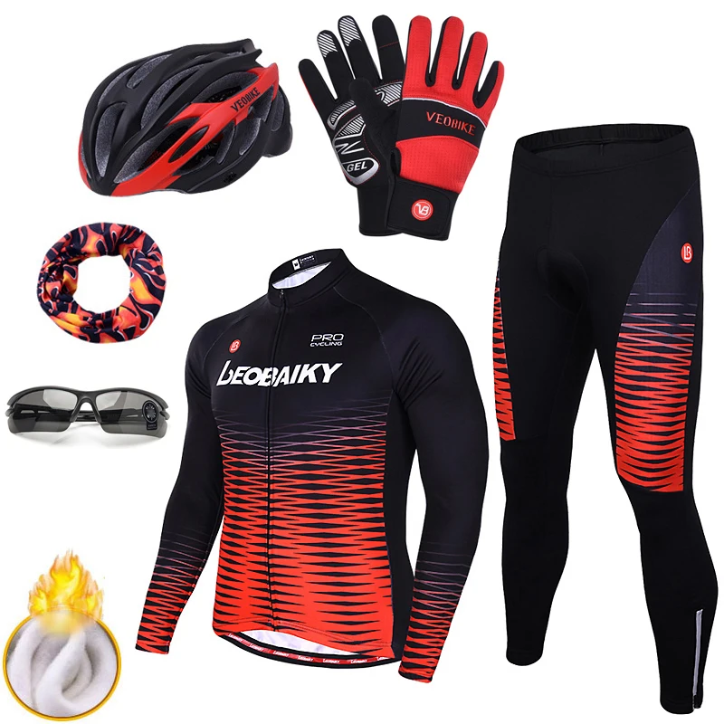 

New Arrival Winter Fleece Long Sleeve Cycling Clothing Men Pro Team Bike Jersey Sets Thermal Padded Bicycle Clothes Sport Wear