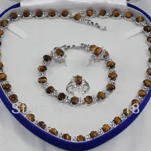 Красивый тигровый глаз ожерелье / серьги / кольца / браслет ювелирных изделий# tz-96 женский мода серебро кварц камень кристалл женщин